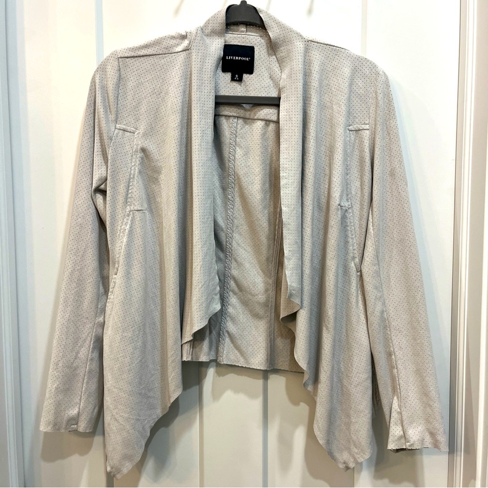 Liverpool Faux Suede Jacket Draped Open Front Light Gray‎ Small LM1172PSU